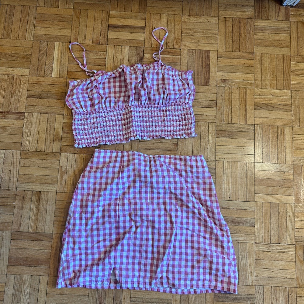 Red and White Gingham Skirt Set